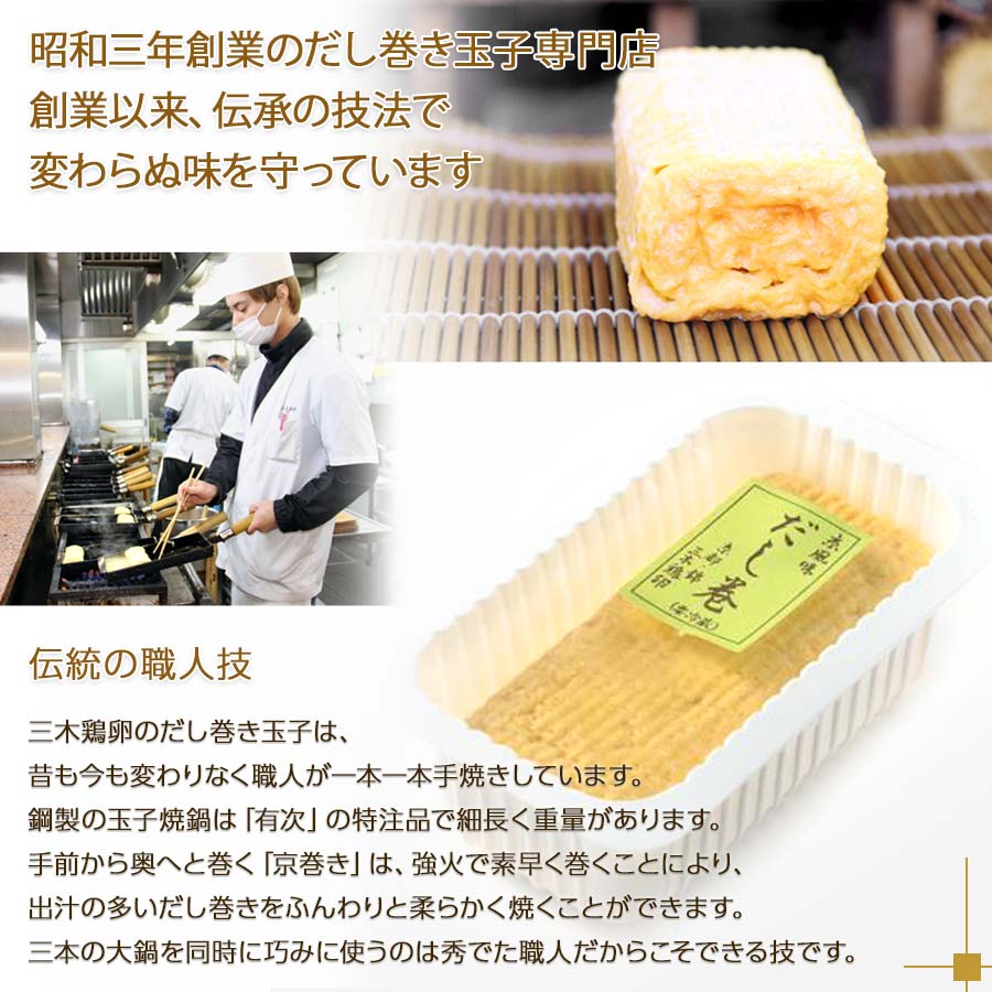 伝統の職人技で巻き上げた『京風味だし巻　中』当店の一番人気。<br>約200ｇ（約2～3人前）錦市場　だし巻き玉子【三木鶏卵】