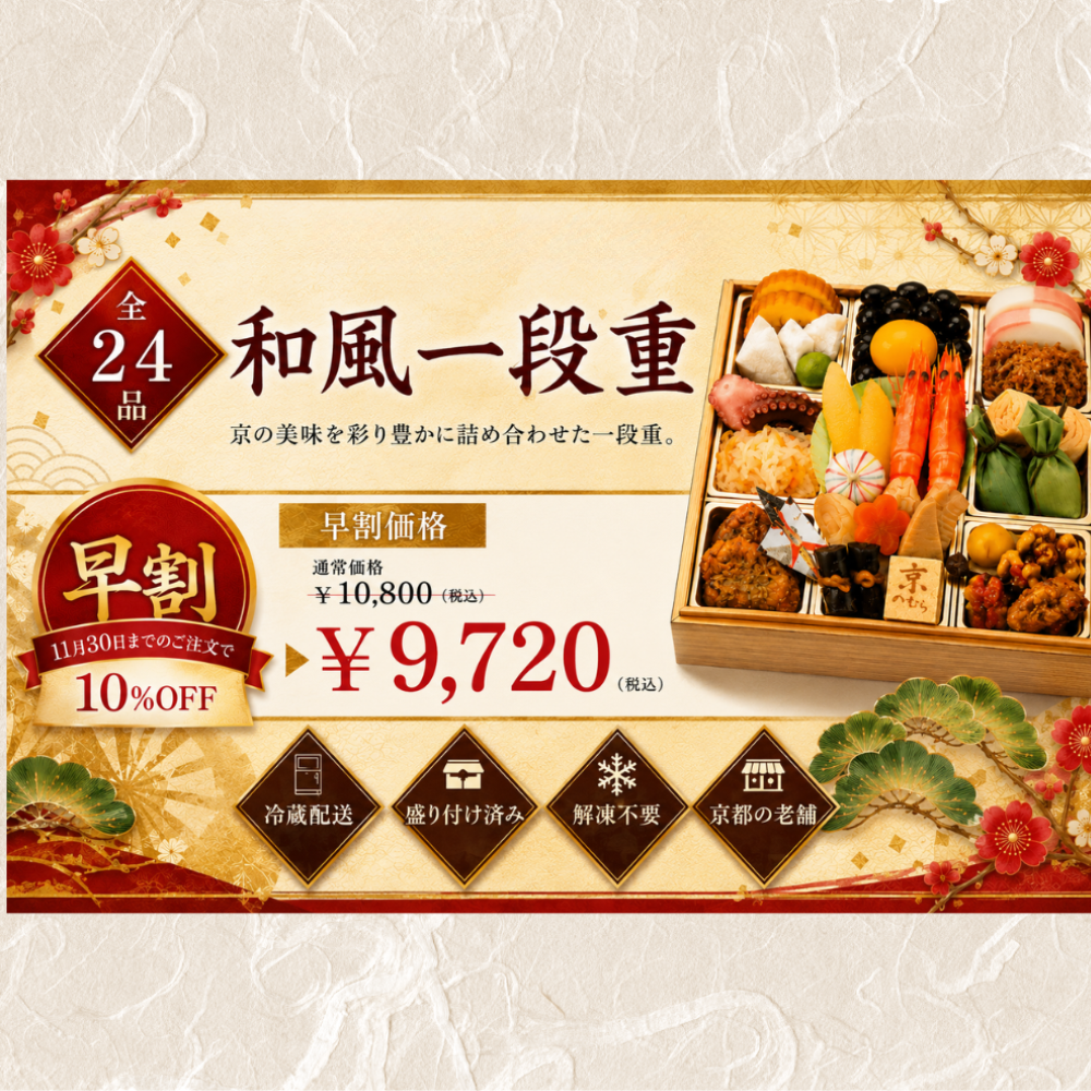 京のおばんざいをおせちに。ほっこり心温まる和風一段重　春陽【野村佃煮　錦店】
